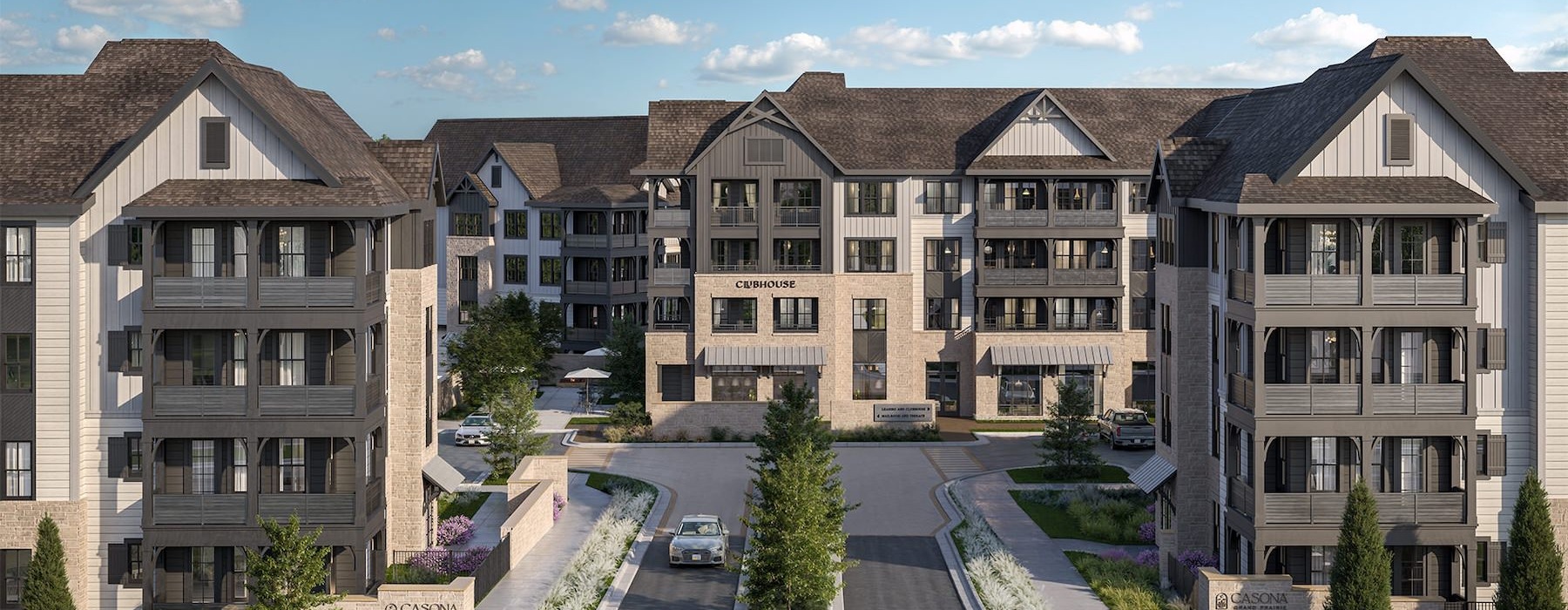 an aerial rendering of an apartment complex