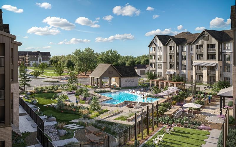 an aerial rendering of an apartment complex